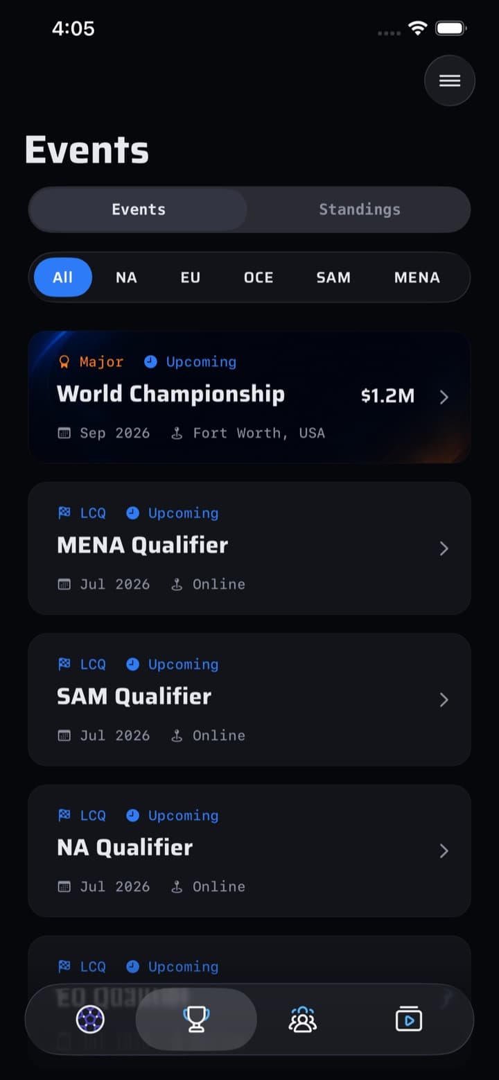 Polsa events screen: Never miss a match